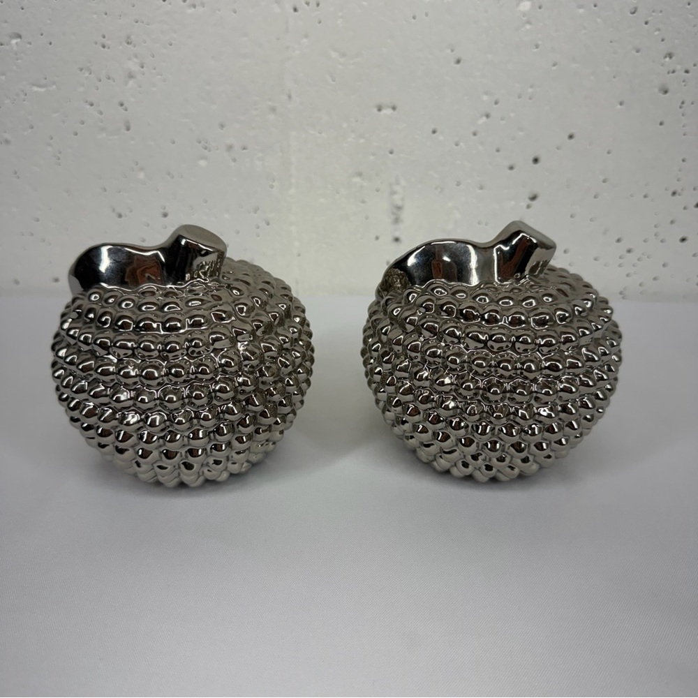 Unbranded Decorative Silver Ceramic Studded Apples Apple Decor